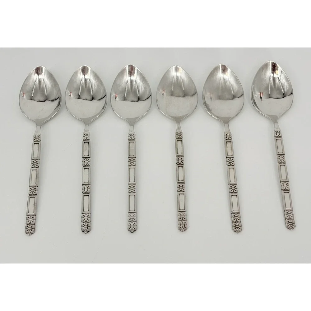 Oneida Community Madrid No Black Stainless Soup Spoons Set of 6 Vintage 6 7/8